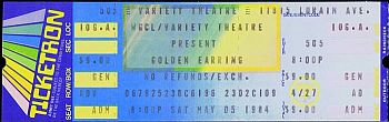 Golden Earring show announcement May 05, 1984 Variety Theatre Cleveland Ohio